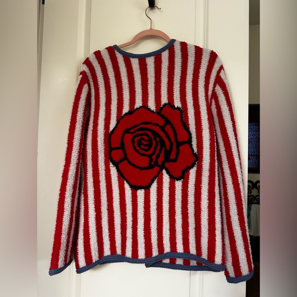 POL Red and White Striped Rose Cardigan - Picture 11 of 15